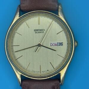 Seiko Men's Vintage 80’s Day Date Gold Tone Thin Minimal Classic Look